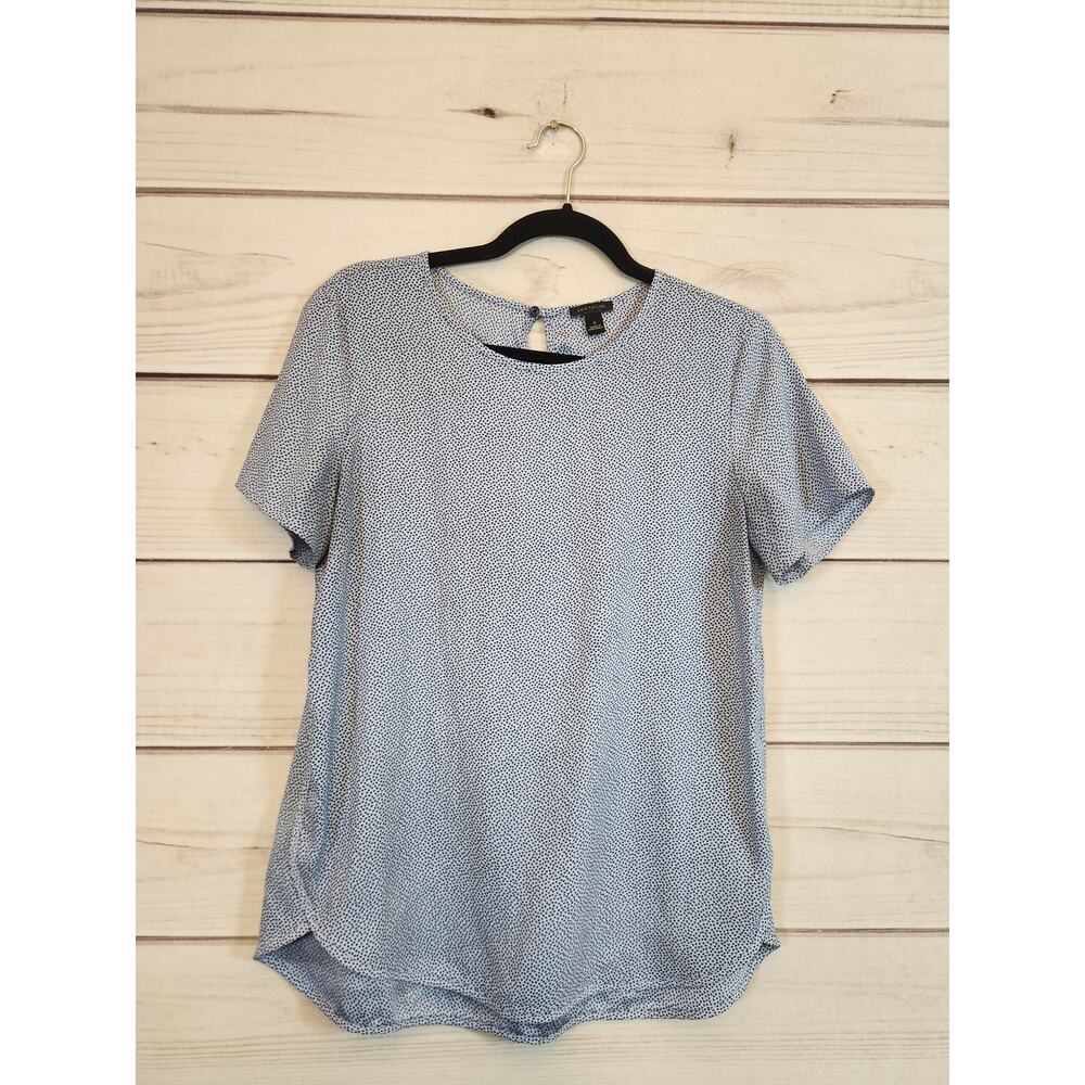 Ann Taylor Womens Blue Black Speckled Round Neck Short Sleeve Blouse‎ Size Small